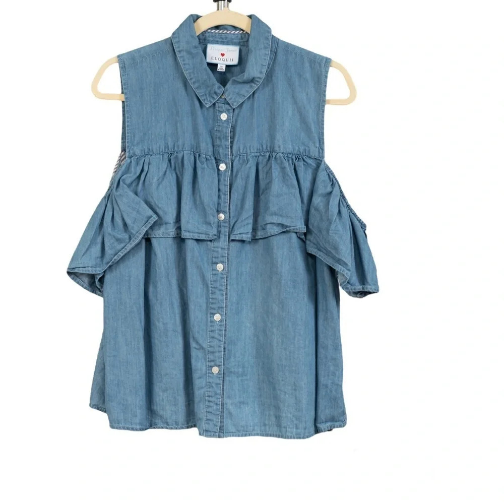 Draper James for EloquiiI Cold-Shoulder Button Down size 18 #1124 - Picture 2 of 8
